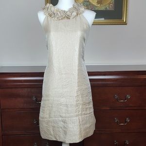 London Times Gold Shimmer Ruffle Neck Dress 10